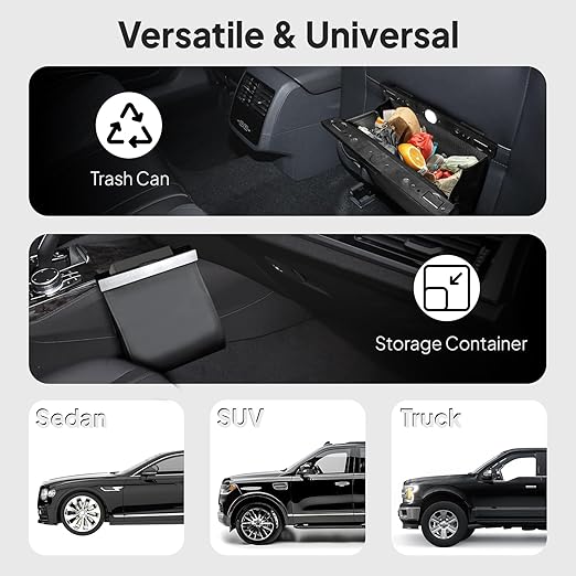 COZILO Leather Car Trash Can with Smart LED Light & Magnetic Closure,Leak-Proof, Odor-Lock Car Trash Bin for Any Cars, Sedans, SUVs, Trucks, Black