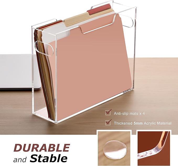 DINGHUO Acrylic File Organizer Box Letter Size Hanging File Organizer, Clear Portable File Folder Box with Handle, Filing Cra