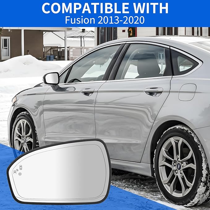 JINCHEN Driver Side Mirror Glass for Ford Fusion 2013-2020 Heated with Blind Spot Detection DS7Z17K707H DS7Z17K707A