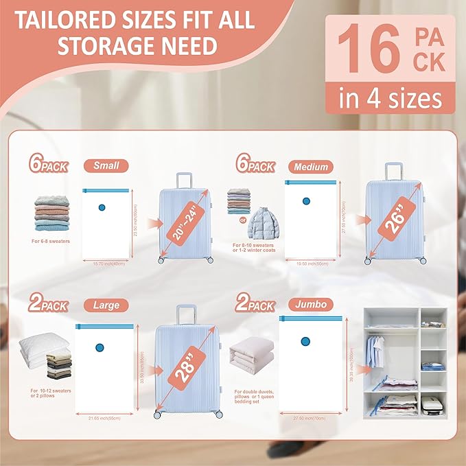 Cozy Essential Travel Vacuum Storage Bags with Rechargeable Cordless USB Pump for Luggage, Suitcase, Carry-on Size Vacuum Sea