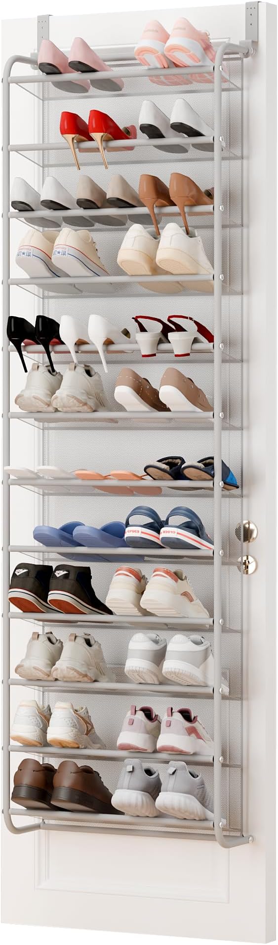 Whitmor 36 Pair Over The Door Shoe Organizer, 12 Tier Hanging Shoe Organizer, Heavy Duty Metal & Mesh Shoe Holder, Hanging Sh
