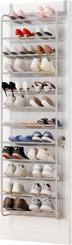 Whitmor 36 Pair Over The Door Shoe Organizer, 12 Tier Hanging Shoe Organizer, Heavy Duty Metal & Mesh Shoe Holder, Hanging Sh