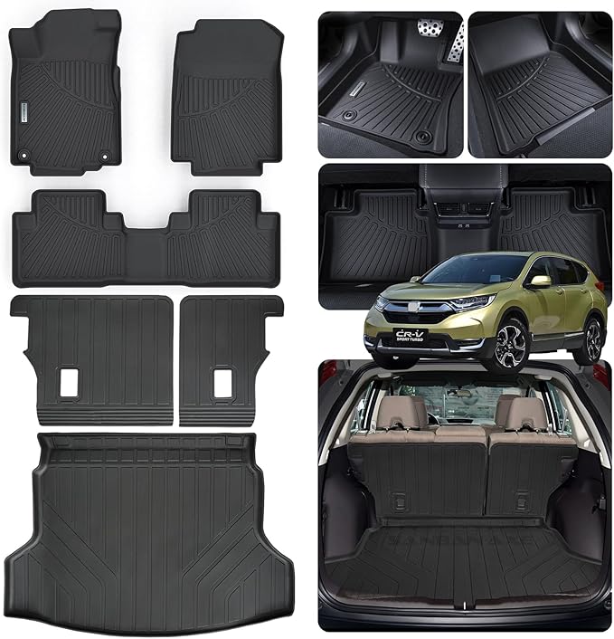 Floor Mats & Trunk Mat & Backrest Mat for 2012-2016 Honda CR-V LX & SE & EX & No subwoofer TPE All Weather Protection with Velcro Rear Seats Backrest(Not Fit CRV Touring & EX-L)