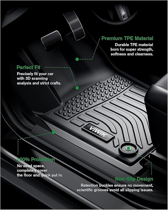 VIWIK Floor Mats for Toyota Tacoma 2005-2015, Automotive All Weather Floor Liners Custom Fit Toyota Tacoma Car Mats 1st and 2nd Row, Front & Rear Non-Slip Odorless TPE