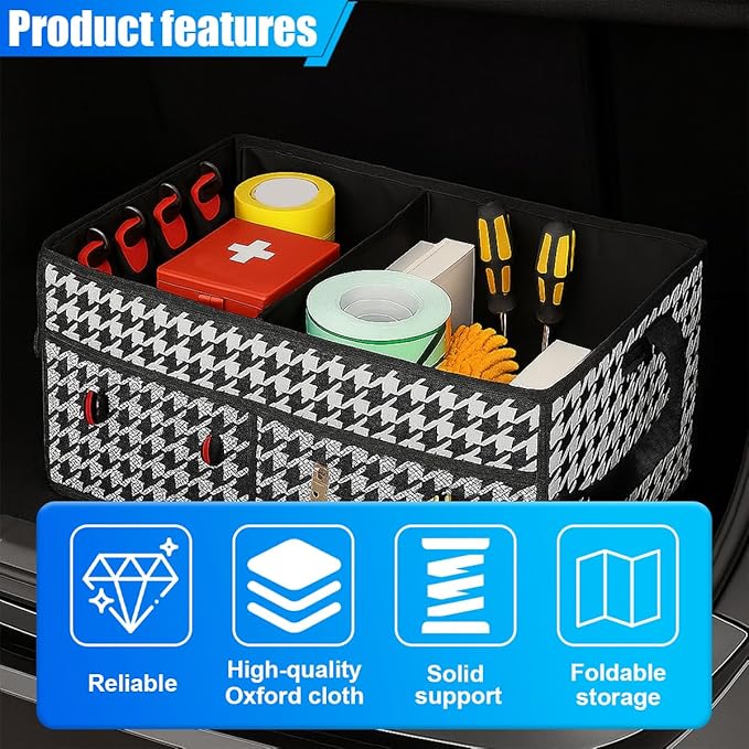 Car Trunk Organizer, Waterproof 600D Oxford Cloth Backseat Car Organizer, Large-capacity Collapsible Multi Compartment