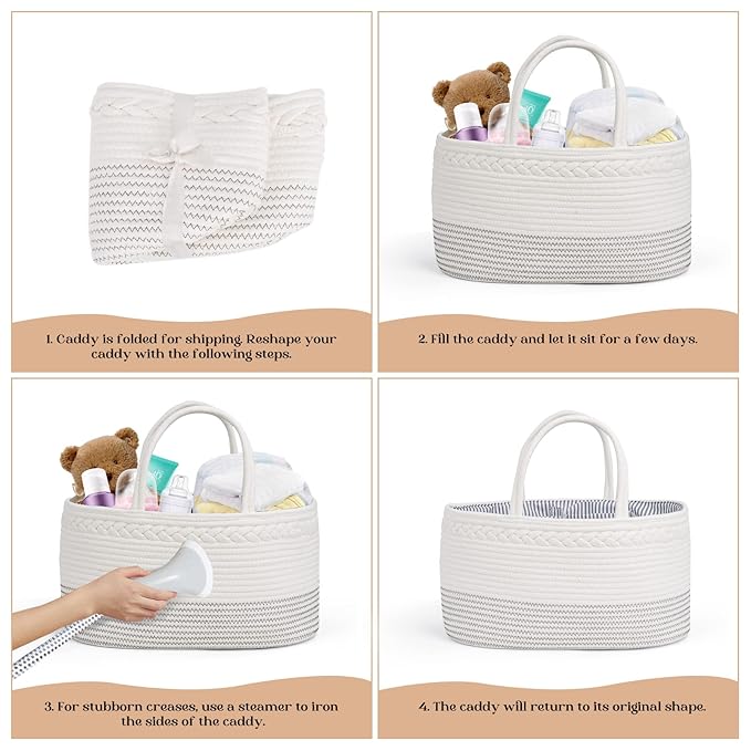 luxury little Diaper Caddy Organizer, Large Cotton Rope Nursery Baby Basket, Changing Table Organizer for Baby Diaper Storage