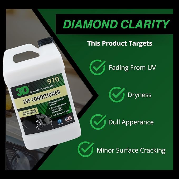 3D Leather, Vinyl & Plastic Conditioner | Restores, Conditions & Protects Car Interiors | Non-Greasy UV Protection for Seats,