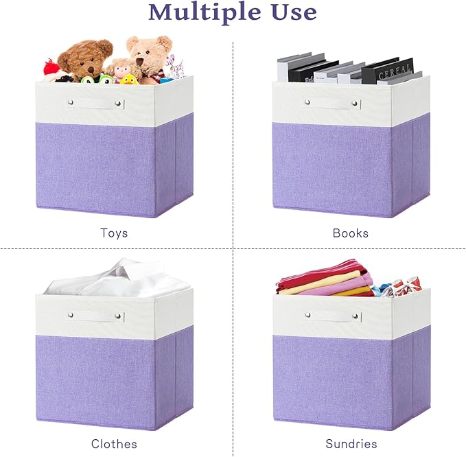 FinishingBo 13 x 13 Inch Fine Linen Storage Bins with Handles，Fabric Cube Boxs，Basket Organizers for Shelves for Home, Closet