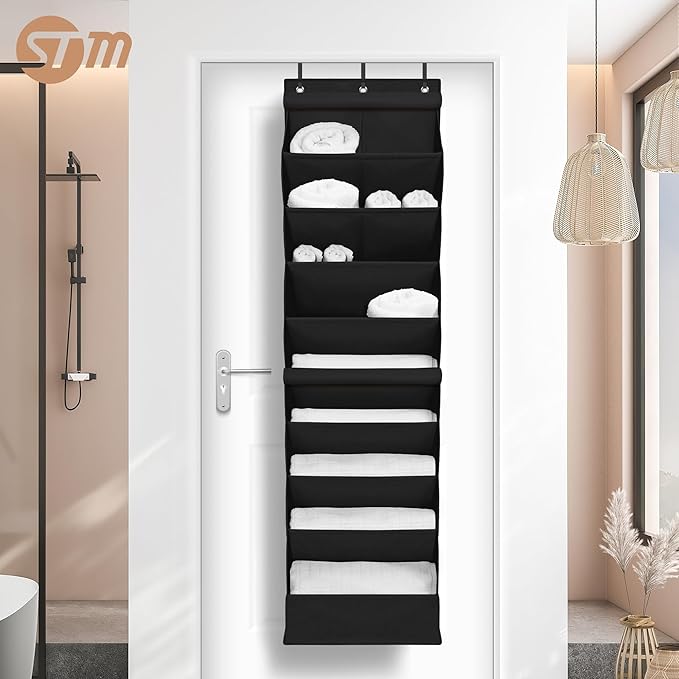 STORAGE MANIAC Over the Door Shoe Organizer with Curtain Dustproof Heavy-Duty Large Deep Pocket Hanging Shoe Organizer for Cl