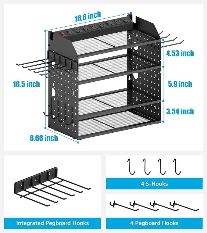 CCCEI Modular Desk Power Tools Organizer with Charging Station, 4 Layer Drills Battery Storage Wall Mount, Garage Shop Organi