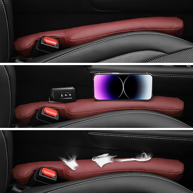 UREHEPO 2 pcs Leather Car Seat Gap Filler Organizer, Interior Car Accessories to Stop Things from Dropping for Car SUV Truck Camper, Fill The Gap Between Seat and Console - Wine Red