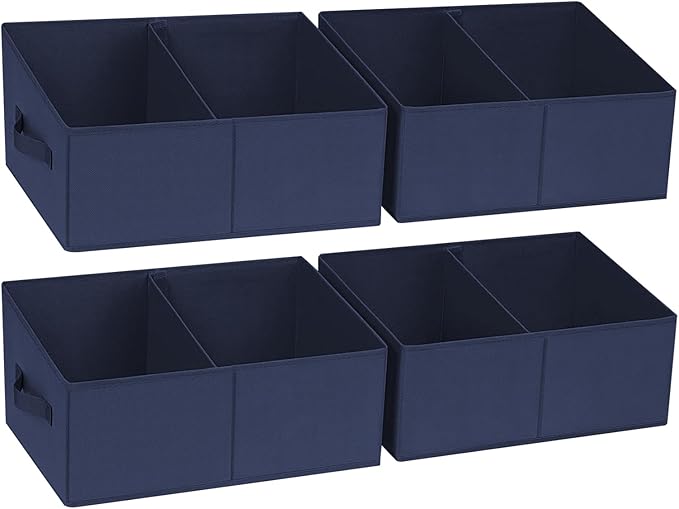 DIMJ Large Closet Shelf Organizer Bins 4 Packs with Handles and Divider, Fabric Trapezoid Storage Baskets, Foldable Clothes C