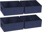 DIMJ Large Closet Shelf Organizer Bins 4 Packs with Handles and Divider, Fabric Trapezoid Storage Baskets, Foldable Clothes C