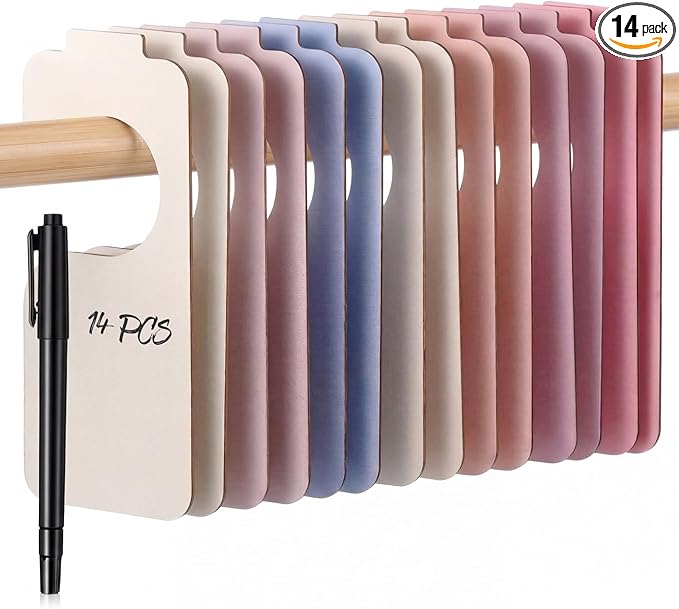 Patelai 14 Pcs Blank Wooden Clothing Rack Divider with Marker Pen Closet Blank Organizers Hanger Separators Hanging Closet Di