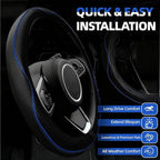 NBTEPEM 6 PCS Car Steering Wheel Cover Set, Microfiber Leather Steering Wheel Covers Universal 14.5-15 inch, Center Console Cover, Seat Belt Cushion, Cup Holder Coaster, Car Accessories Set Blue