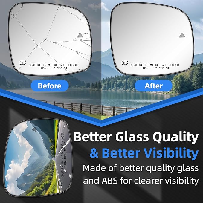 Passenger Side Mirror Replacement for Town Country 2008-2016, Grand Caravan 2008-2020, for RAM CV 2012-2015, Routan 2009-2014 - Right Side Rear View Mirrors Glass with Heated & Blind Spot