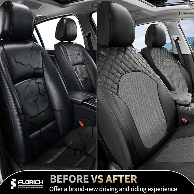 FLORICH Automotive Seat Covers 2 Seats Breathable Front Car Seat Cover Leather Air Mesh Car Seat Protector Cushion Airbag-Com
