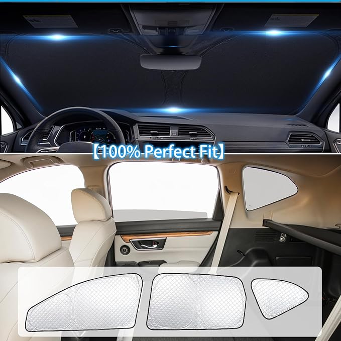 KMF 8pcs Thicken Sun Shades for Honda CR-V 2017-2022 Accessories, CRV Sunshade Full Car Window Covers for Windshield Side Rear, UV Block and Blackout Privacy for Camping Outdoor