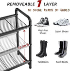 Ekisemio 3-Tier Long Metal Shoe Rack, Wide Stackable Shoe Organizer for Closet & Entryway, with Sturdy Wire Grid Storage Shel
