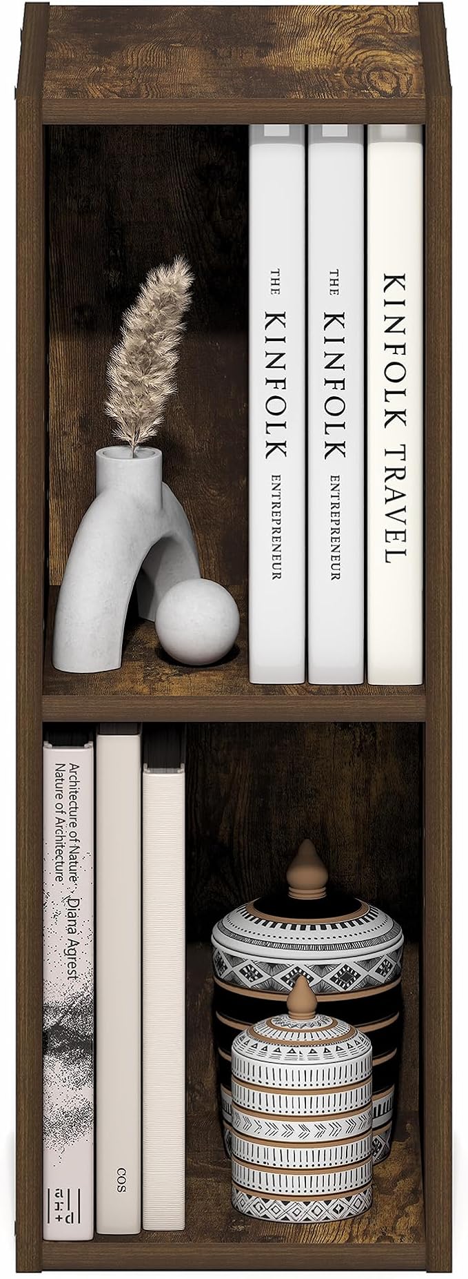 Furinno Fulda Book Shelf, 2-Tier Narrow Bookshelf, Bookcase with 8-in Width Storage Shelf, 9.3 x 7.9 x 21.2, for Living Room,