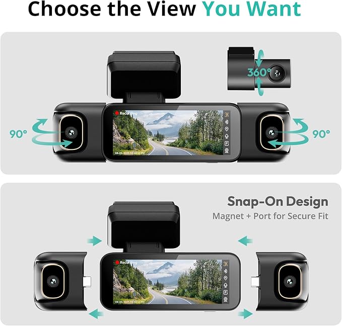 BOTSLAB 3K 4 Channel Dash Cam, 560° All-Sides View, Front and Rear Inside Car Camera with 3.18”Touch Screen, Dash Camera 24/7
