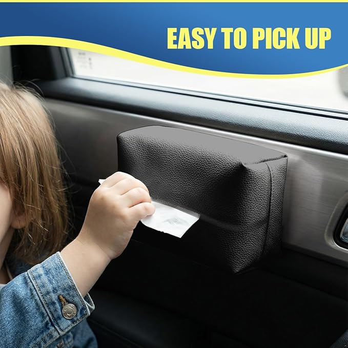 Car Tissue Holder, Leather Auto Headrest Hanging Napkin Box with Magnet-Attracting Adhesive Strip, Universal Vehicle Interior Paper Storage Organizer for Sun Visor, Center Console (Gray)