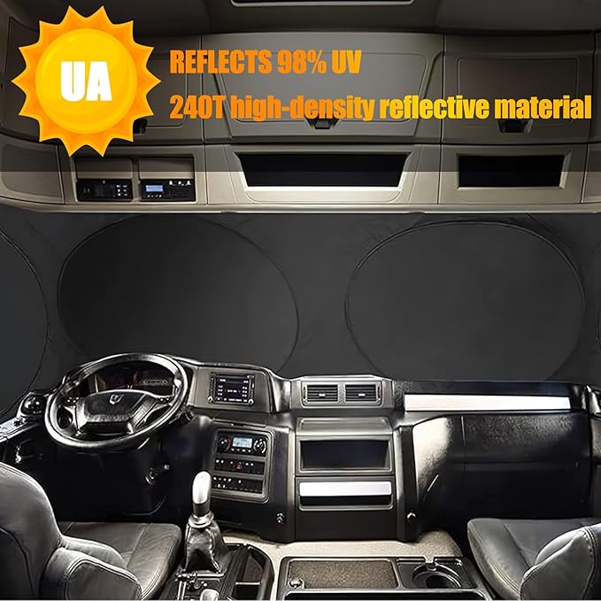 Semi-Truck Sun Shade for Windshield and Side Window | 300T High Density UV Protection Sunshade Reflects 98% UV,Semi Trucks Shade Accessories,Best for Semi, Commercial, RV & Big Truck