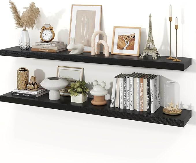 Floating Shelves for Wall, 9.3" Deep Wall Mounted Wood Shelves for Bathroom, Bedroom, Living Room, Kitchen, Hanging Shelf for