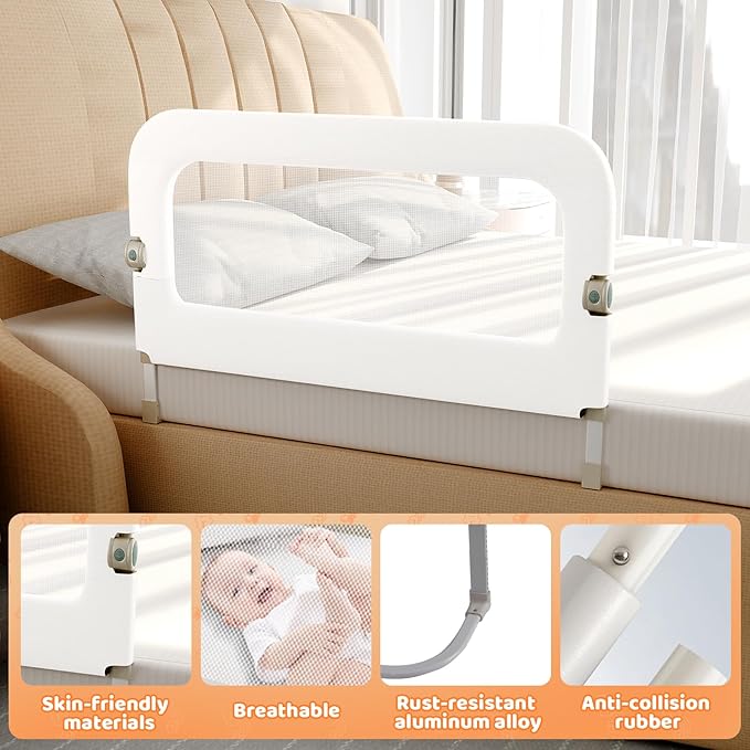 omzer Bed Guard Rail for Toddlers - 59inch Foldable & Adjustable Height Baby Bed Safety Side Rails - Large Toddler Crib Raili