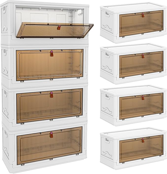 YFXCVSL 4 Tier Storage Bins with Lids 102QT, Stackable Storage Containers with Wheels, Folding Boxes, Extra Large Collapsible