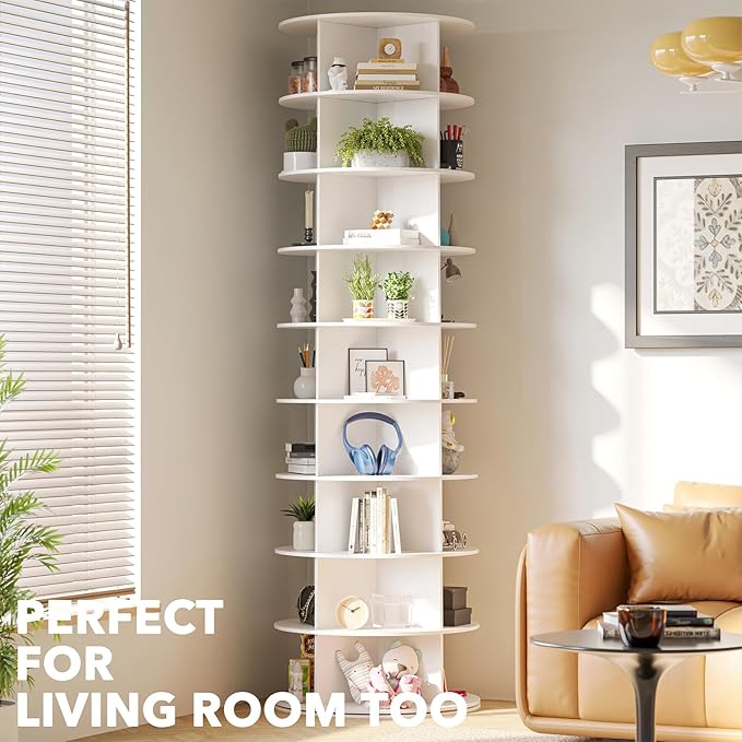 SpaceAid 9 Tier Rotating Shoe Rack Tower, Spinning Shoe Display Lazy Susan, Revolving 360 Shoe Rack Storage Round Carousel, V