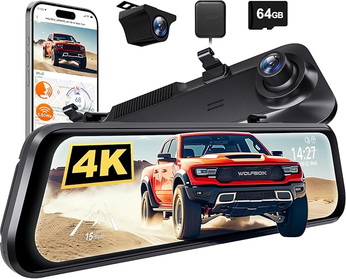 WOLFBOX G850 PRO 4K Mirror Dash Cam with ADAS and BSD, Smart Rear View Mirror with 5.8GHz WiFi, Voice Control, 12 inches Came