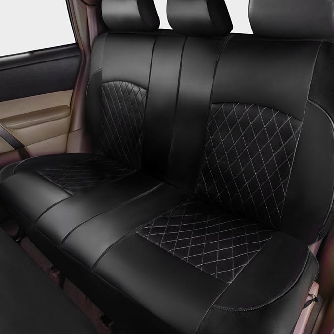 Universal Deluxe Pu Luxury Vinyl Faux Leather Car Seat Covers Full Set, Airbag Compatible, Breathable, Fit for Cars, Trucks, 