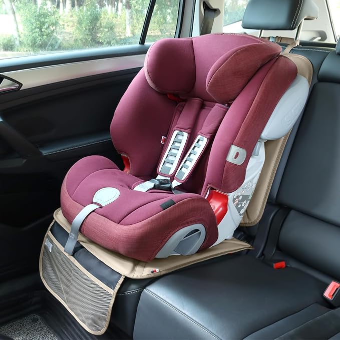 Car Seat Protector Leather Waterproof Child Safety Seat Protector Cover with Thick Pad and 2 Large Pockets Durable Kick Mat f