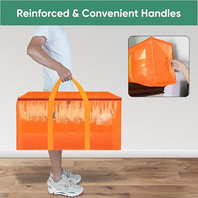 BALEINE 6-Pack Oversized Moving Bags with Reinforced Handles, Heavy-Duty Storage Tote for Clothes, Moving Supplies (Orange, 6