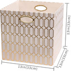 Posprica Storage Bins, Storage Cubes,13×13 Fabric Drawers Organizer Basket Boxes Containers (13×13×13/2pcs, Cream/gold geomet