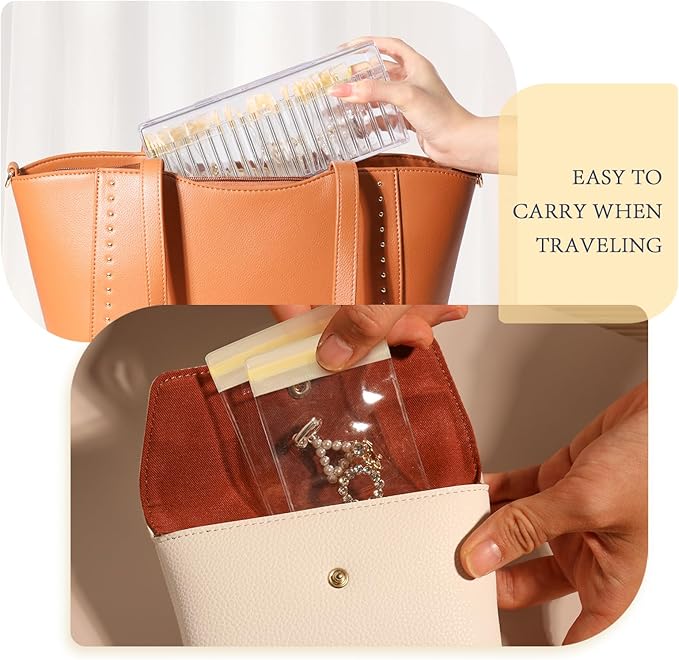 HOMEHIVE Acrylic Jewelry Box Organizer, Clear Jewelry Organizer Holder with 20 Portable Anti Tarnish Jewelry bags, Travel Jew