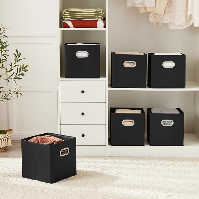 MAX Houser Fabric Storage Bins Cubes Baskets Containers with Dual Plastic Handles for Home Closet Bedroom Drawers Organizers 