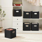 MAX Houser Fabric Storage Bins Cubes Baskets Containers with Dual Plastic Handles for Home Closet Bedroom Drawers Organizers 
