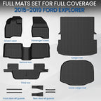 Floor Mats Cargo Mat Set for 2015-2019 Ford Explorer 7 Seats, All Weather TPE Cargo Liner Trunk Lower Mat Door Sill Guards Accessories (15-19 | 7 Seats Floor Mats Set)