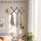 WGFKVAS 2 Pack Accordion Hat Rack for Wall - Expandable Coat Rack & Wall Mounted Hat Holder - Wooden Wall Hanger with 10 Peg 