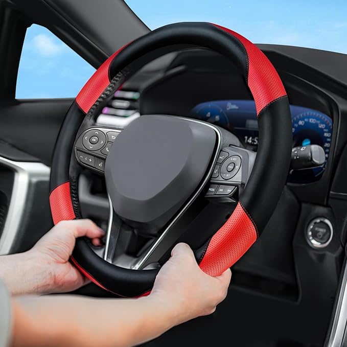Soft Leather Steering Wheel Cover with Breathable Design and Anti-Slip Grip, Specially Designed for 14.5-15.2 inch Circular S