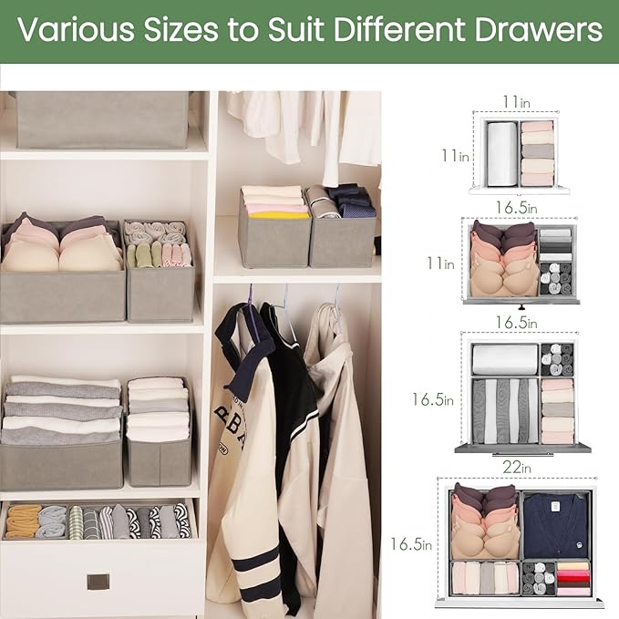 Criusia Drawer Organizer Clothes, 24 Pack Underwear Drawer Organizers, Foldable Closet Organizers and Storage Dresser Drawer 