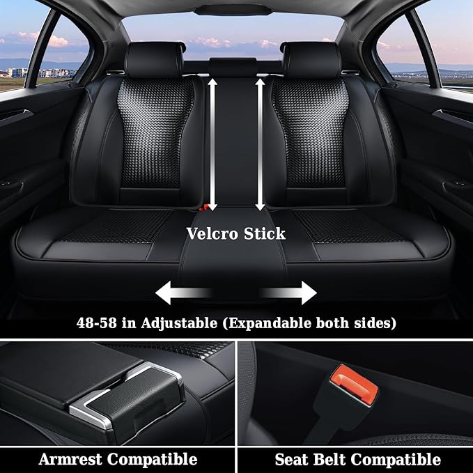 Coverado Car Seat Covers Full Set, Black Seat Covers for Cars, Waterproof Nappa Leather Automotive Seat Covers with Lumbar He