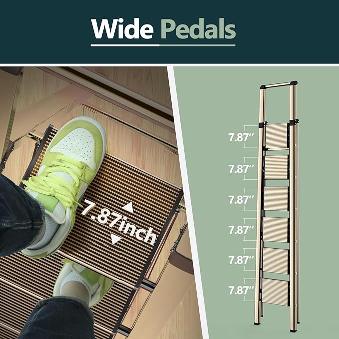 WOA WOA 6 Step Ladder, Lightweight Folding Ladder with Non-Slip Wide Pedals, Ladder with Safe Grip Handle, Easy to Open and C