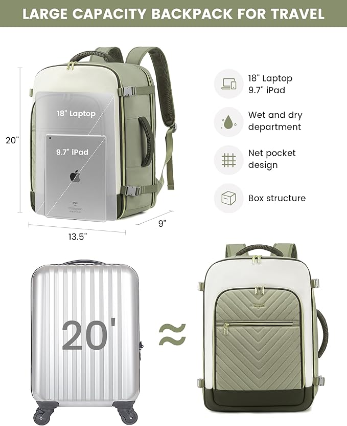LOVEVOOK Large Travel Backpack for Women, TSA Carry on Backpack for Airplanes, 50L Personal Item Travel Bag for Women fits 17