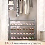 Bumusty 5-Tier Expandable Shoe Rack for Closet, 18“-33” Adjustable Shoe Rack for Small Space, Small Shoe Organizer for Front 