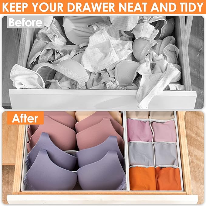 6 Pack Sock Underwear Drawer Organizer Dividers, 58 Cell Foldable Fabric Dresser Closet Organizers and Storage Bins for Cloth