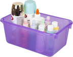 Storex Small Cubby Bins – Plastic Storage Containers for Classroom with Non-Snap Lid, 12.2 x 7.8 x 5.1 inches, Tint Violet, 5