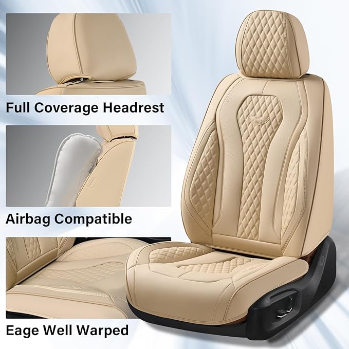 Coverado Automotive Seat Covers, Car Seat Covers Full Set, Beige Car Seat Cover, Car Seat Cushion Waterproof, Front Seats Bac